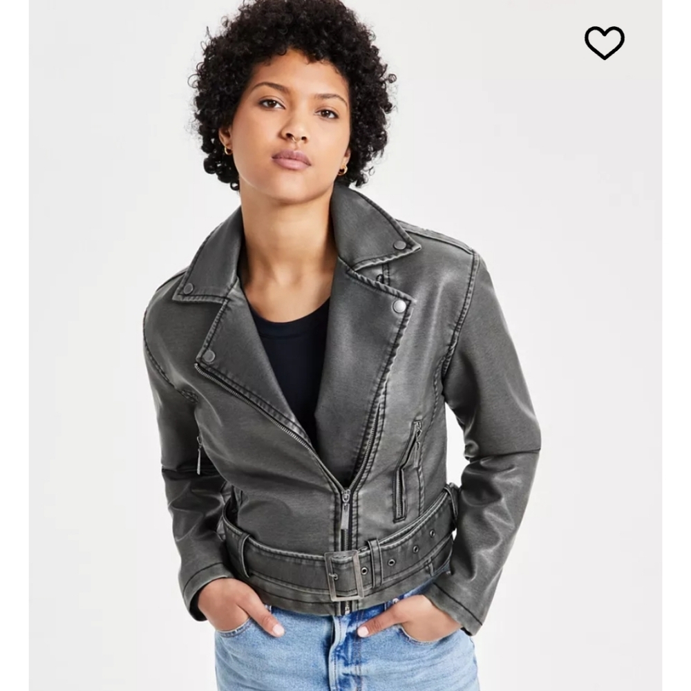 Jou Jou Juniors' Distressed Asymmetric Moto Jacket For Macy's Size Medium $90